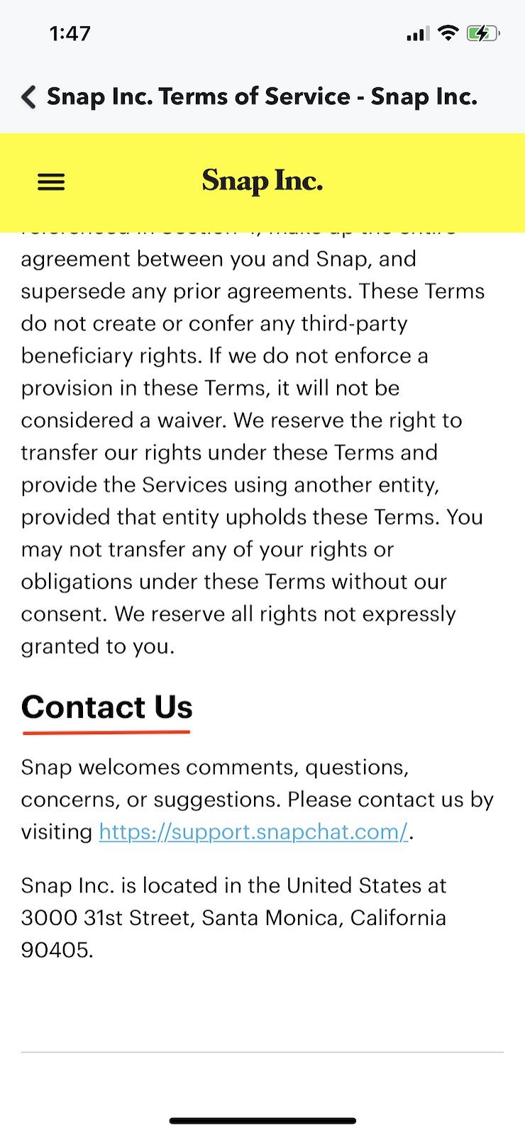 Snapchat-terms-and-conditions-contact-information