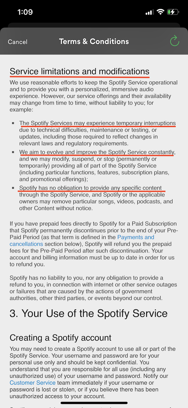 Spoify-mobile-app-terms-and-conditions-changes-to-your-app-or-terms