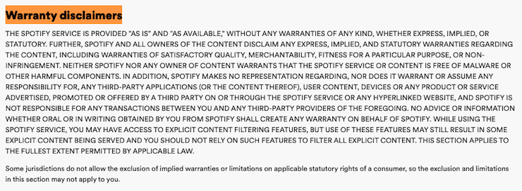 Spotify-Disclaimers-And-Warranties-Clause