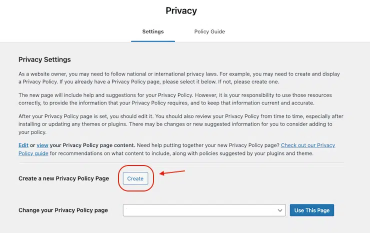 Step-2-Create-new-Privacy-Policy-Page-option