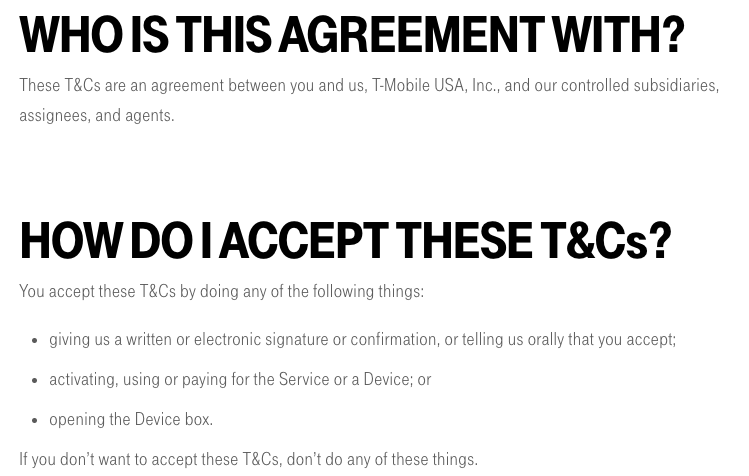 T Mobile Terms and Conditions