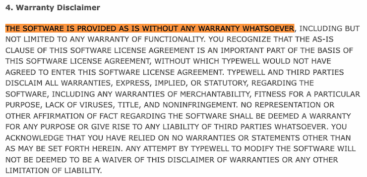 TypeWell-EULA-Warranty-Disclaimers