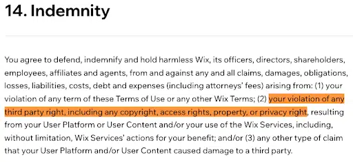 Wix-Indemnity-Clause-terms-of-use