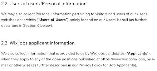 Wix-sensitive-personal-information-privacy-policy