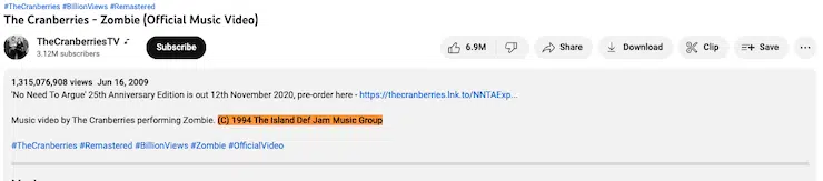 YouTube-copyright-disclaimer-TheCranberriesTV
