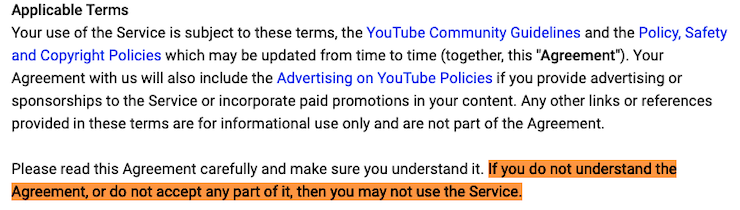 YouTube terms of service