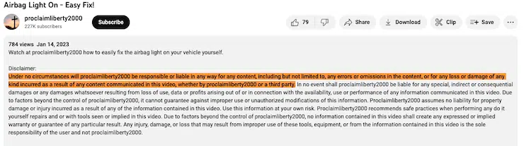 YouTuber-proclaimliberty2000-limit-of-liability-disclaimer-in-video-description