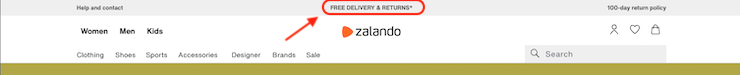 Zalando-website-shipping-policy-announcement-bar