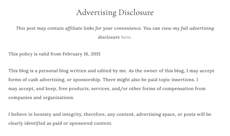Lemons, Lavender, and Laundry advertising disclaimer for blog