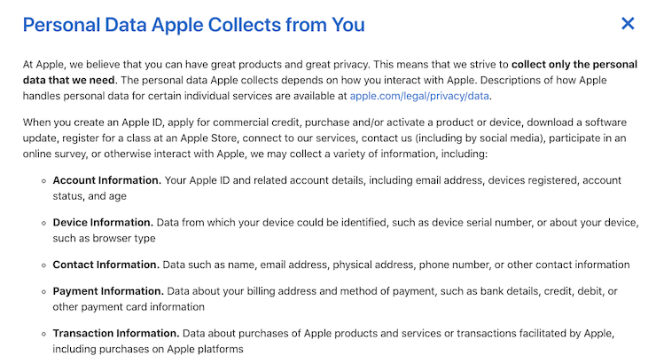 appleprivacypolicysample