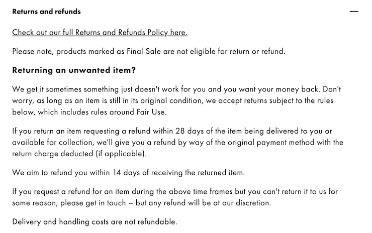 asos terms and conditions example 2