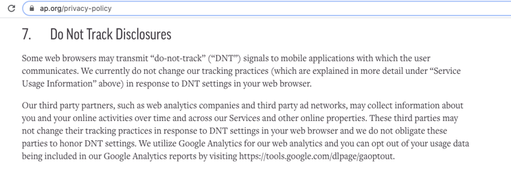 Associated Press Do Not Track disclosure