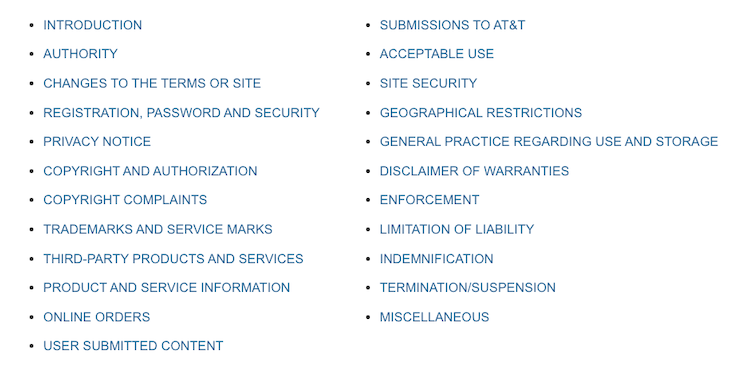 att terms and conditions sample