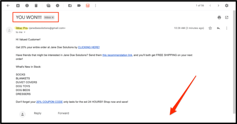 can-spam non-compliant email arrow pointing