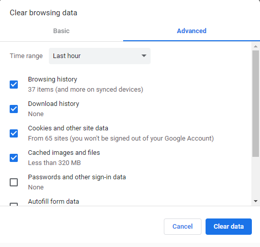 clear browsing data google chrome autofill password