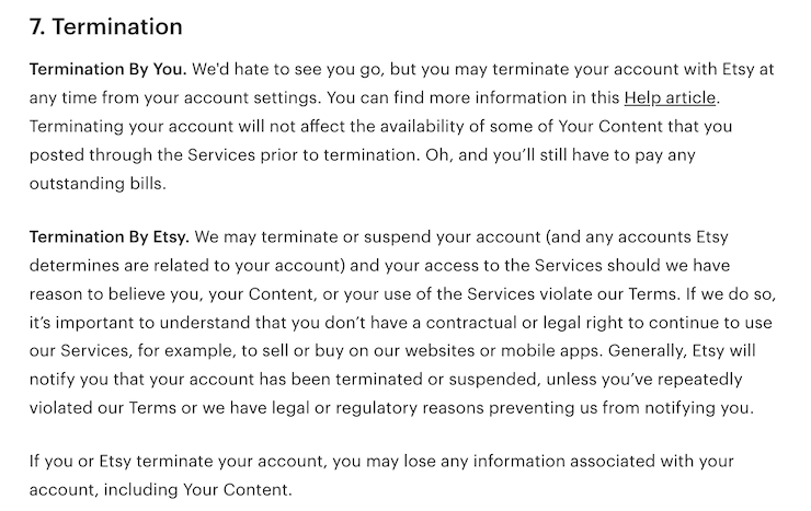 etsy terms and conditions example