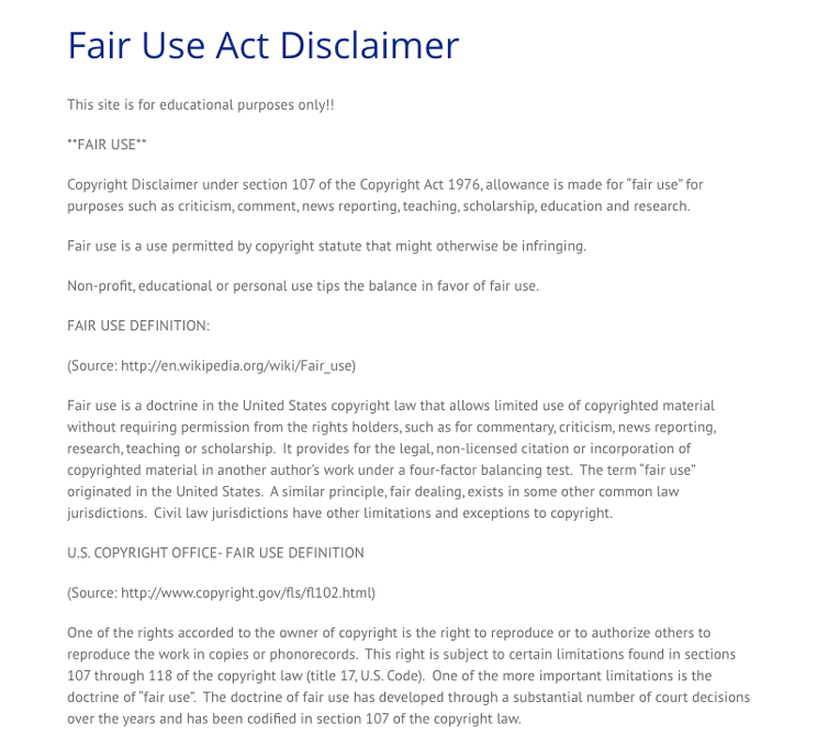 Fair Use Copyright Disclaimer Template