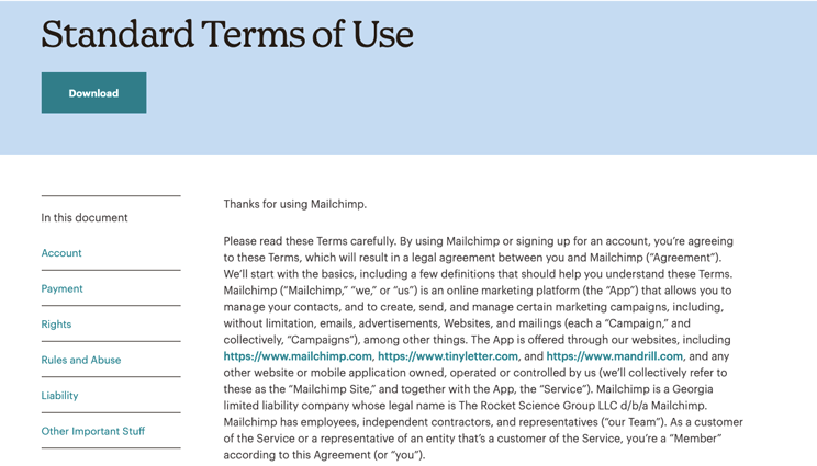 mailchimp's terms of use