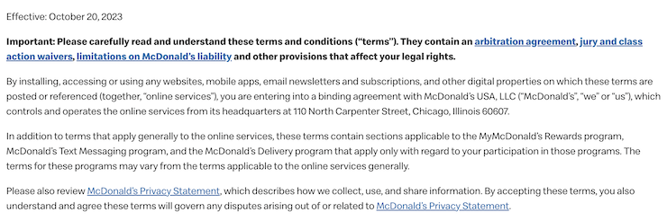 mcdonalds terms and conditions sample 2