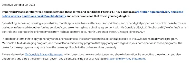 mcdonalds terms and conditions sample 2