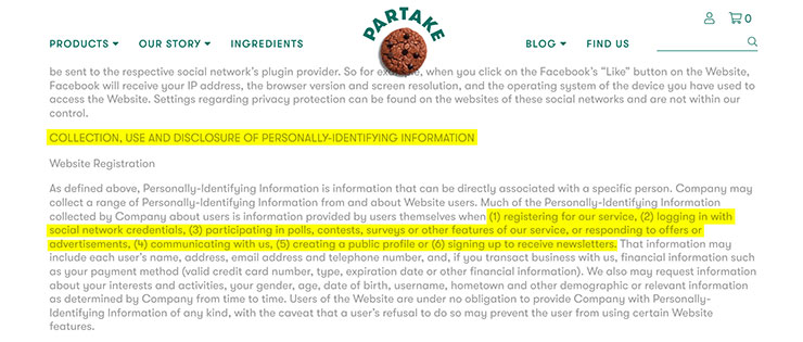 partakefoods-privacy-policy-data-collection-section