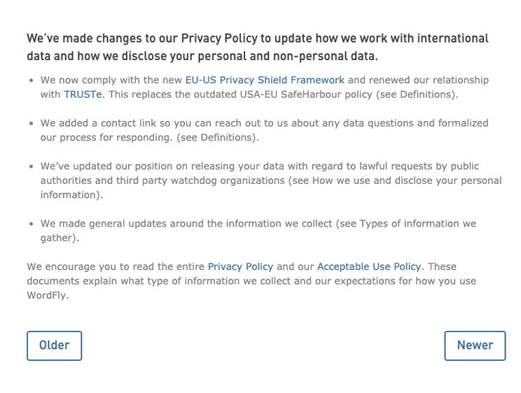 Wordfly's privacy policy update blog post