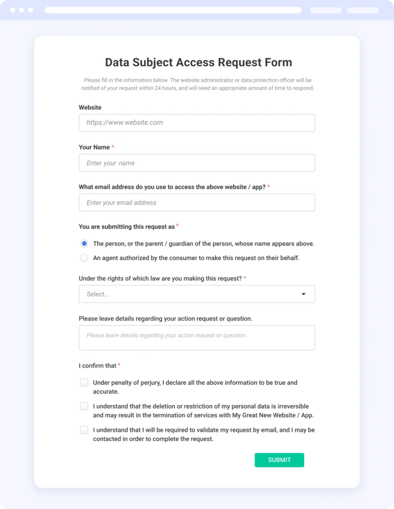 real-dsar-form-example-on-a-website