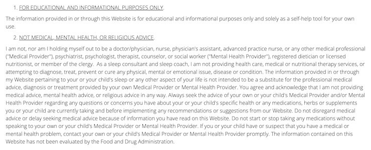 sleep-and-wellness-coach-medical-disclaimer-example