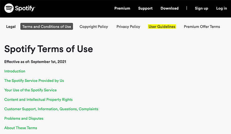 spotify-terms-and-conditions-user-guidelines-link-example