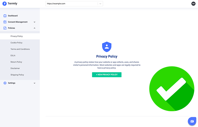 termly-dashboard-add-privacy-policy-screenshot-with-green-checkmark