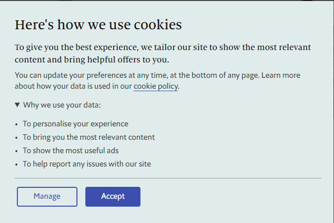 the economist cookie consent banner pop up