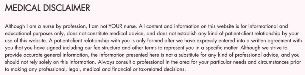 Tips from Tori blog medical disclaimer example