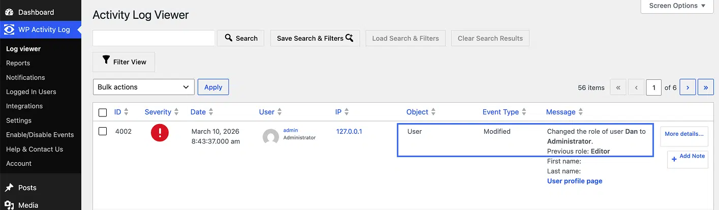 user role changed from Editor to Admin 