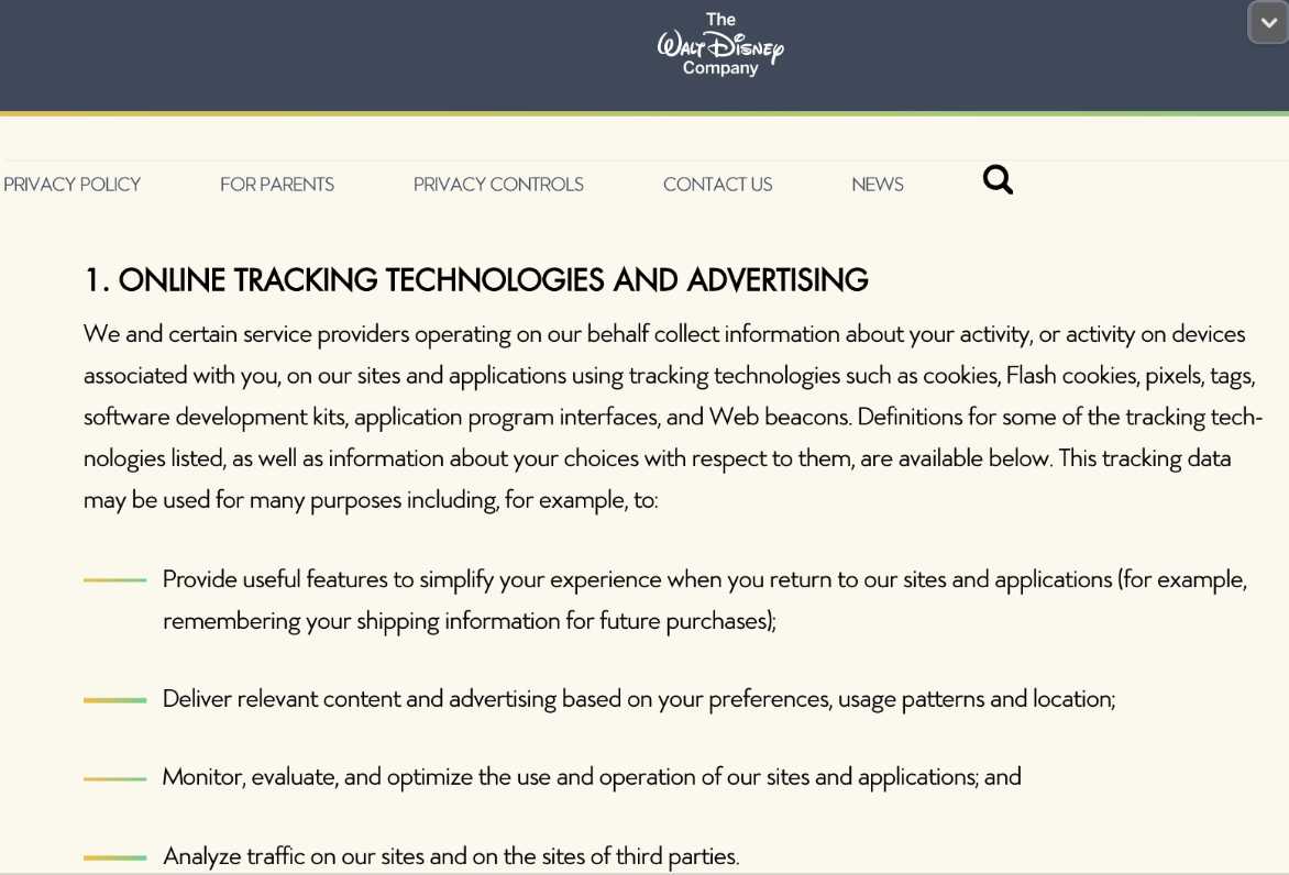 walt disney online tracking policy