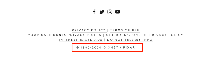 Pixar Animation copyright footer example