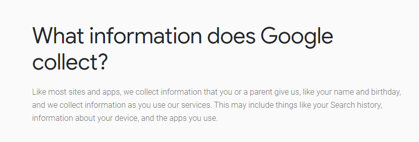 what information does google collect privacy policy screenshot