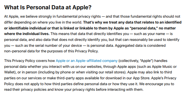 what is personal data at apple