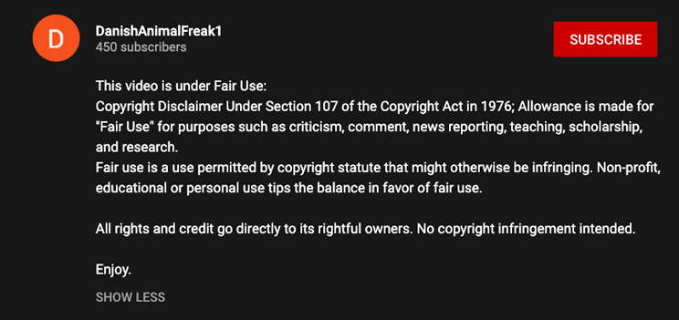 fair use disclaimer example on youtube