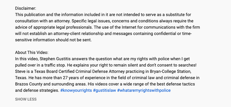 YouTube liability disclaimer example